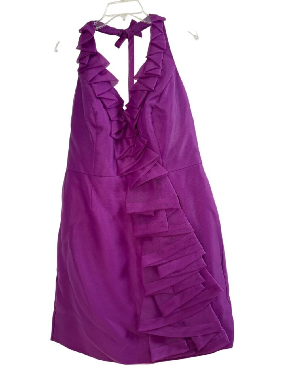 White By Vera Wang Cassis Magenta Ruffled Halter Dress Womens Size 18 NWT